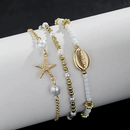 Waterproof 3-Piece Gold Star Anklet