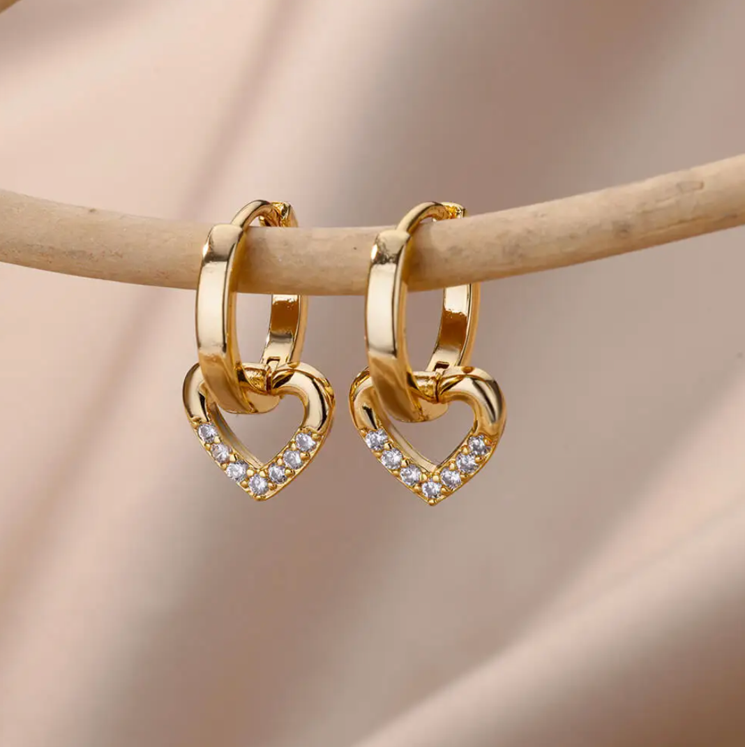 18K Gold Plated Earrings with Heart-Shaped Pendant