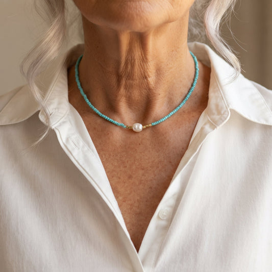 Minimal Turquoise and Pearl Necklace