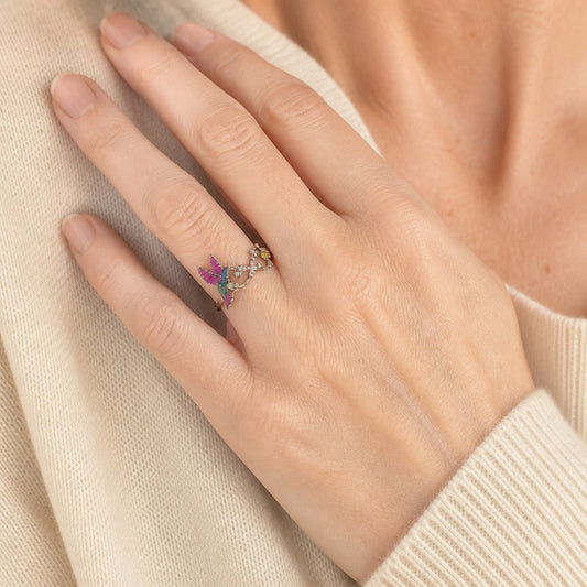 Hummingbird Floral Eternity Silver Ring