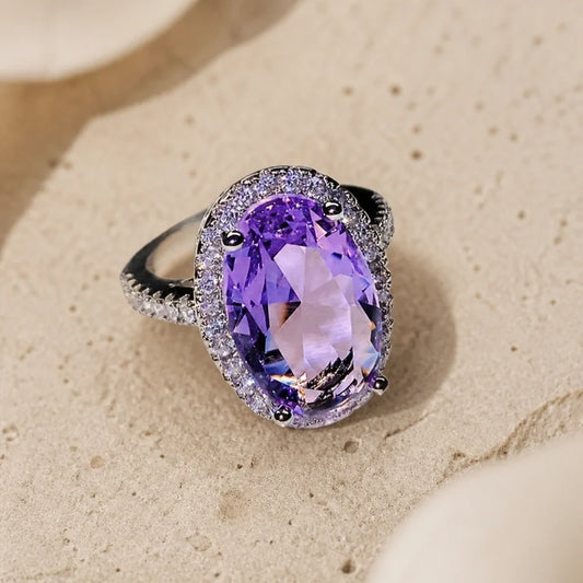 Oval Amethyst Zirconia Silver Ring