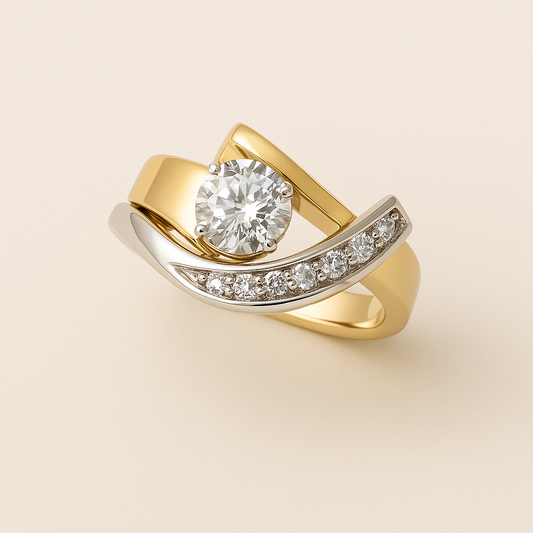 Vintage Irregular Silver and Gold Zirconia Ring