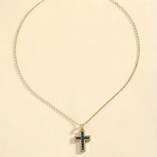 Emerald Cross Pendant Gold Necklace