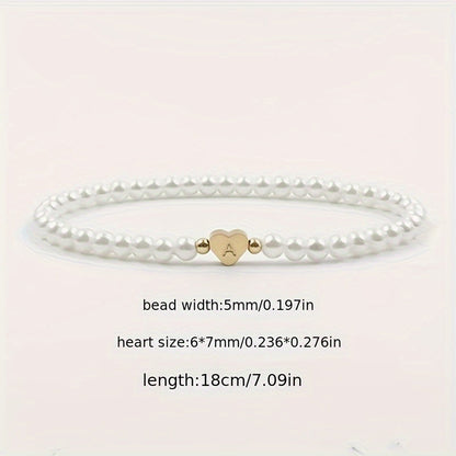 Personalized Pearl Bead Bracelet with Heart Initial Charm