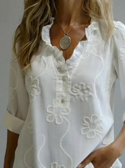 Beatrixa - Shirt With Ruffle Collar And Floral Pattern