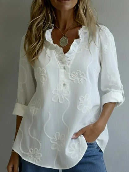 Beatrixa - Shirt With Ruffle Collar And Floral Pattern