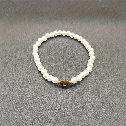 Personalized Pearl Bead Bracelet with Heart Initial Charm