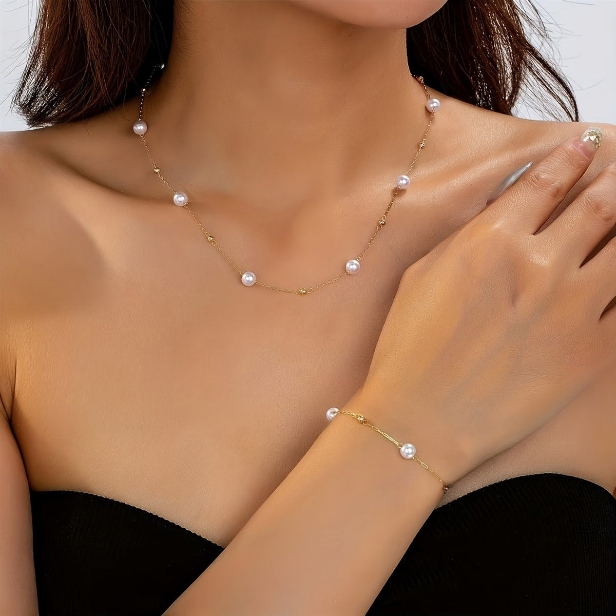 Dainty Pearl Chain Jewelry Set