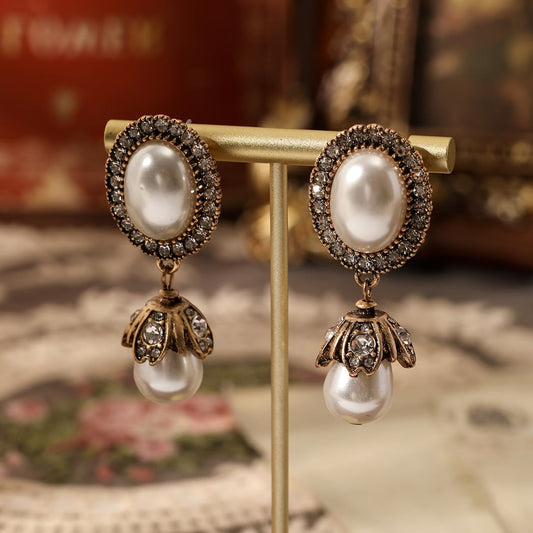 Vintage Pearl Frame Drop Earrings