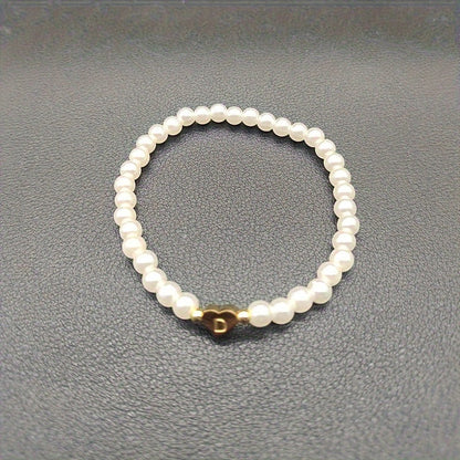 Personalized Pearl Bead Bracelet with Heart Initial Charm