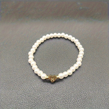 Personalized Pearl Bead Bracelet with Heart Initial Charm