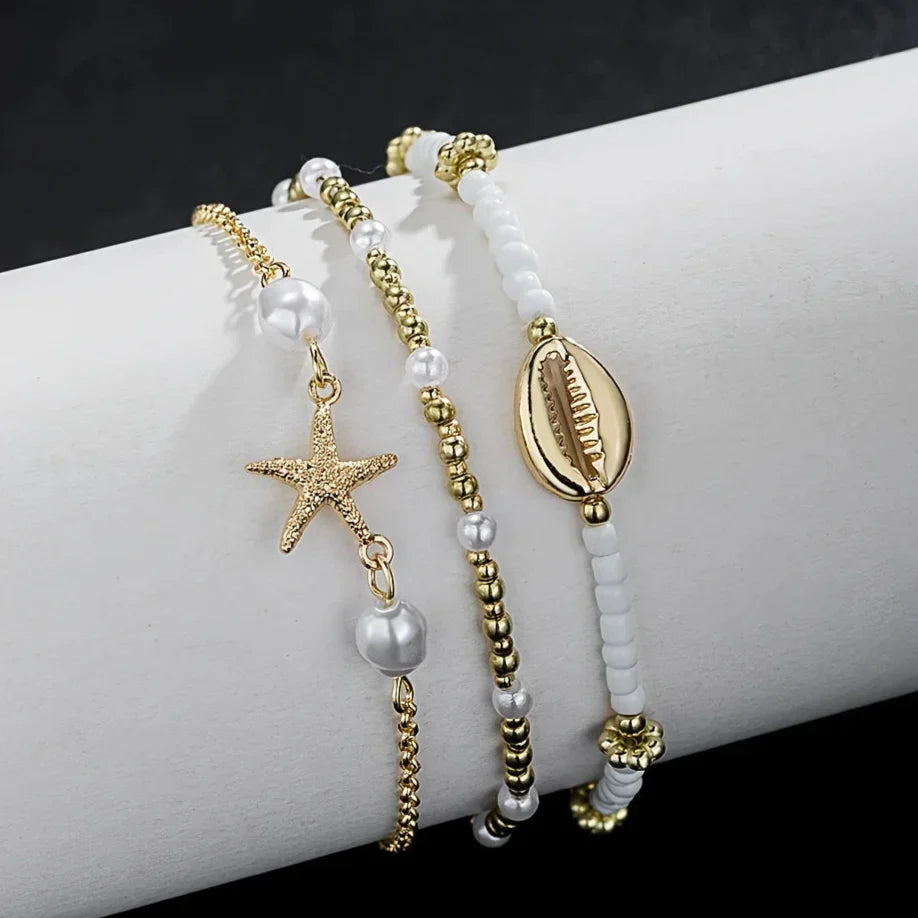 Waterproof 3-Piece Gold Star Anklet