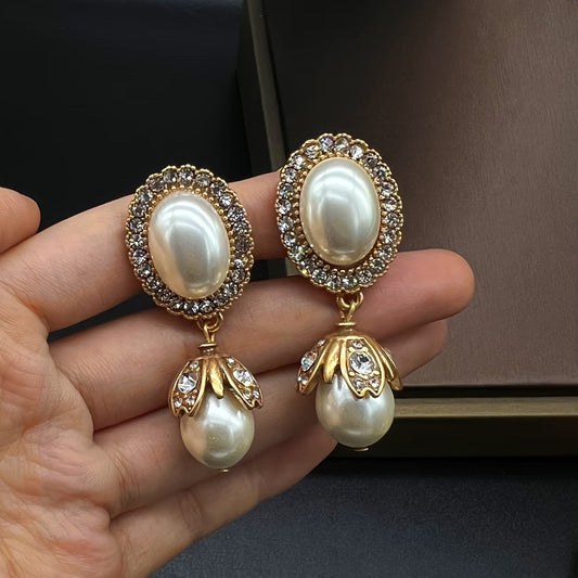 Vintage Pearl Frame Drop Earrings