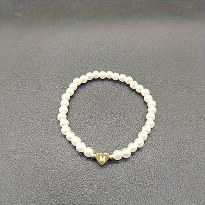 Personalized Pearl Bead Bracelet with Heart Initial Charm