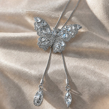 Adjustable Crystal Butterfly Pendant Necklace