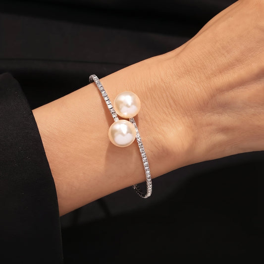 Inlaid Rhinestone Pearl Bracelet