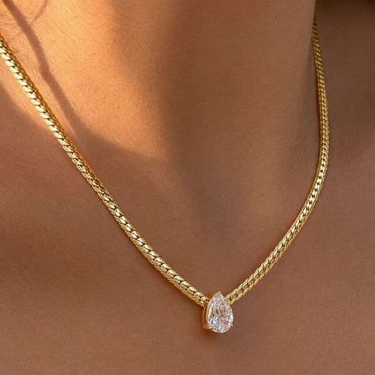Teardrop Zirconia Snake Necklace