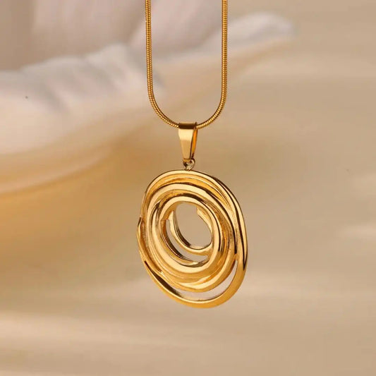 Hollow Geometric Oval Necklace in Gold and Silver