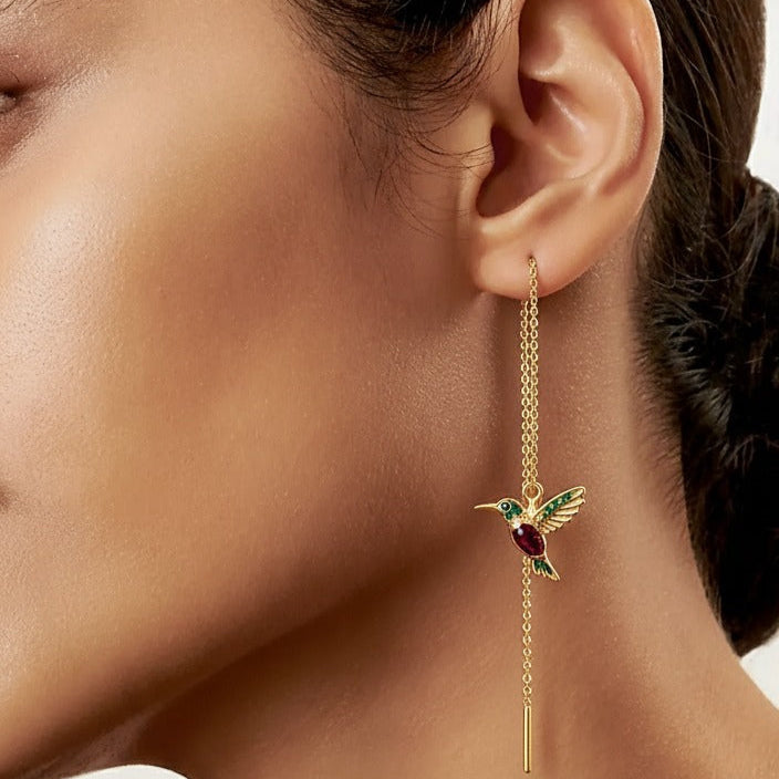 Hummingbird Enamel and Zirconia Earrings