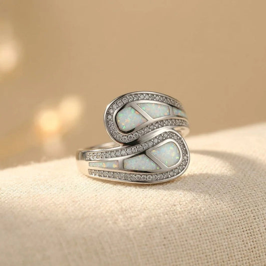 White Opal Stone Zirconia Ring