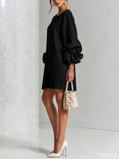 Floral Button-down Mini Dress With Striking Floral Cuffs
