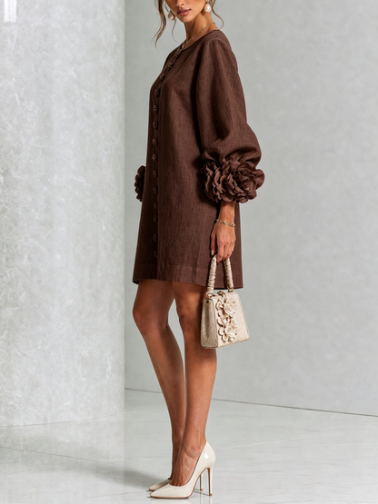 Floral Button-down Mini Dress With Striking Floral Cuffs