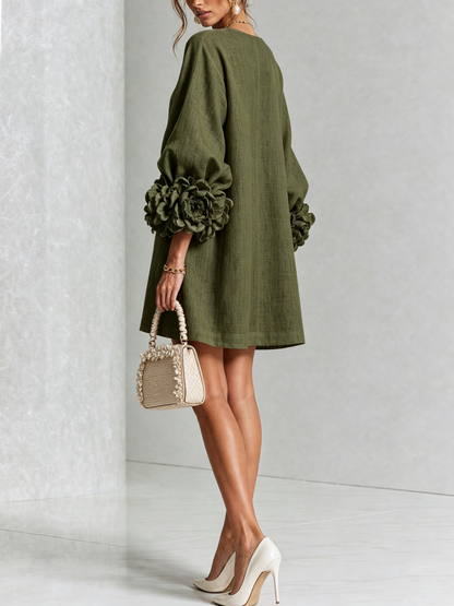 Floral Button-down Mini Dress With Striking Floral Cuffs