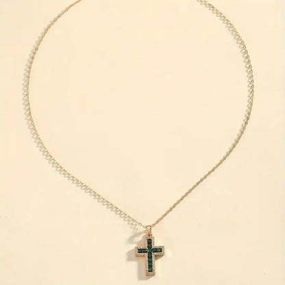 Emerald Cross Pendant Gold Necklace