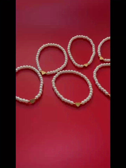 Personalized Pearl Bead Bracelet with Heart Initial Charm