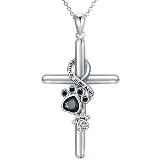 Silver Cross with Paw Pendant Necklace